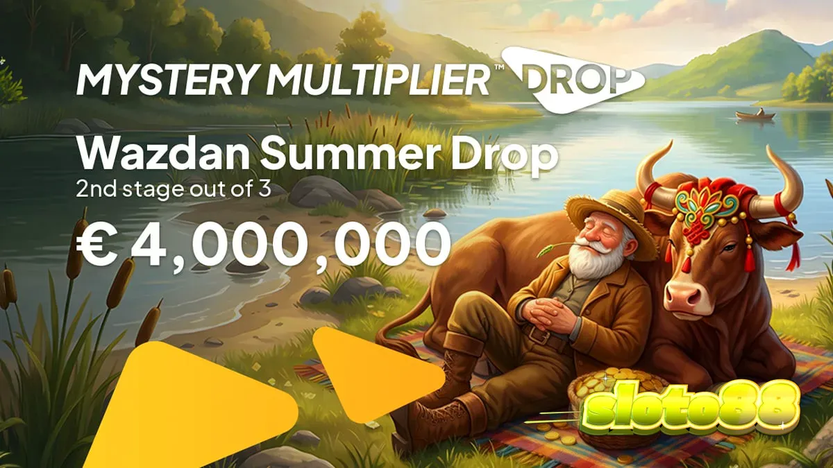 Ilustrasi mekanik Mystery Multiplier Drop dalam promosi slot Wazdan